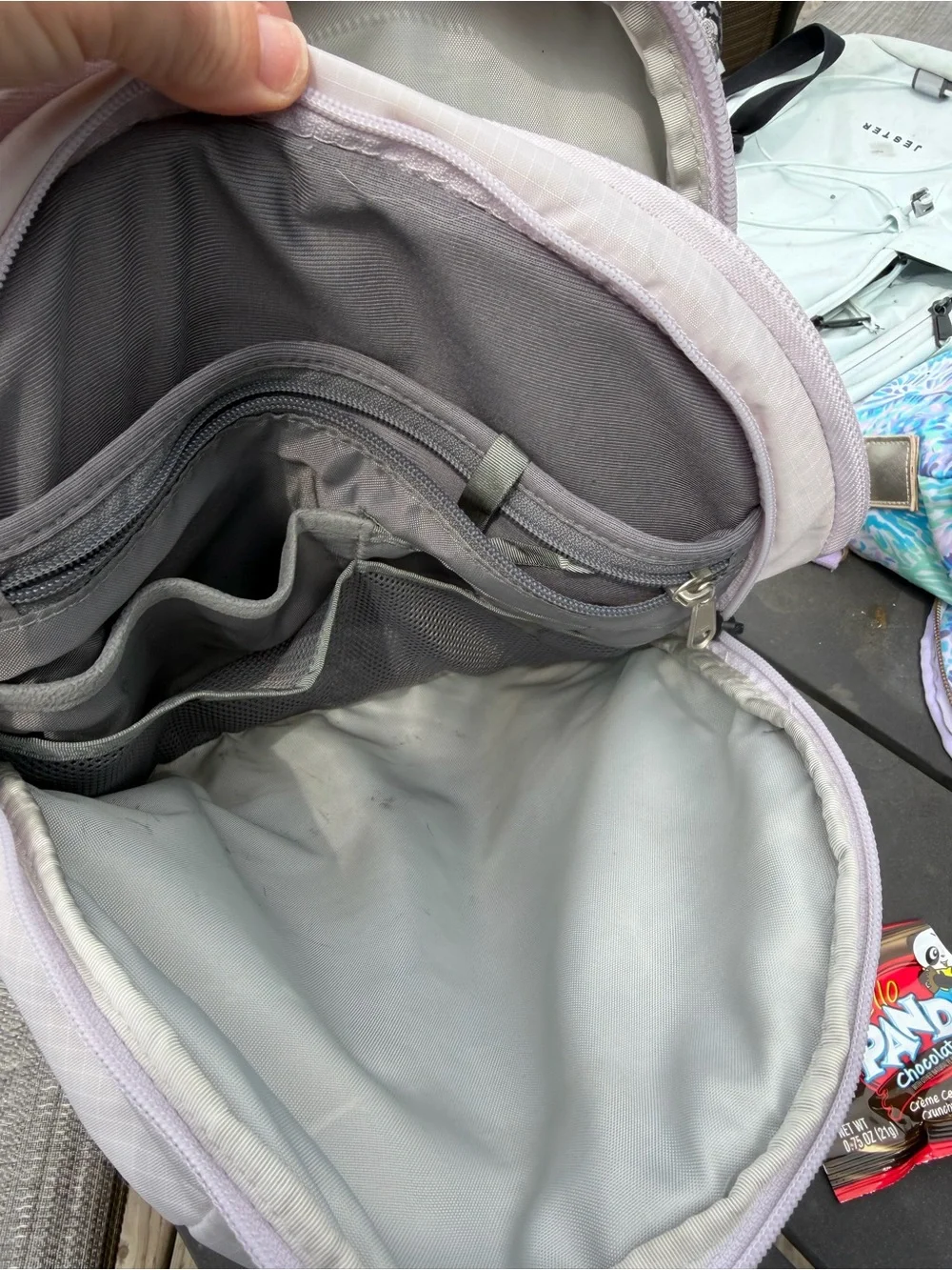 The North Face Kids Light Pink Backpack with Bungee Front